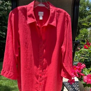 Chico’s No Iron Linen, 3/4 Sleeve Shirt Dark Coral